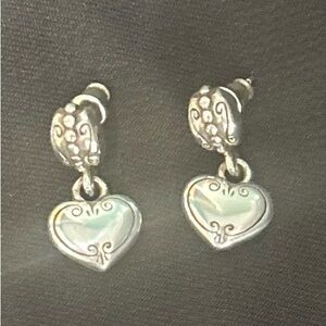 Brighton silver plated heart drop earrings.